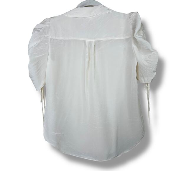 Veronica Beard Carmine Off-White Silk Button Front Ruched Sleeves Blouse Size 4 - Picture 7 of 10